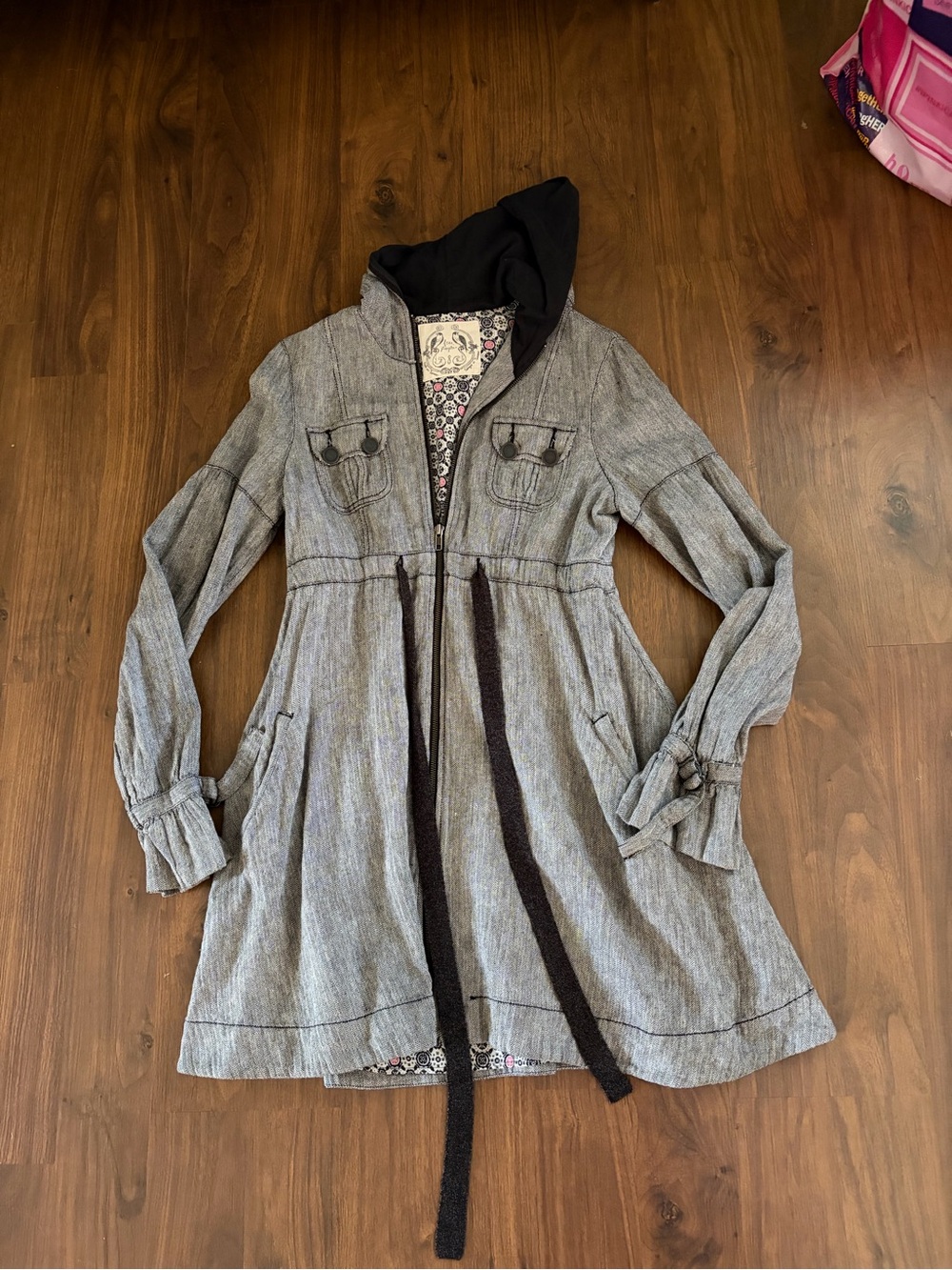 Free People Grey Hooded Drawstring Trench Coat